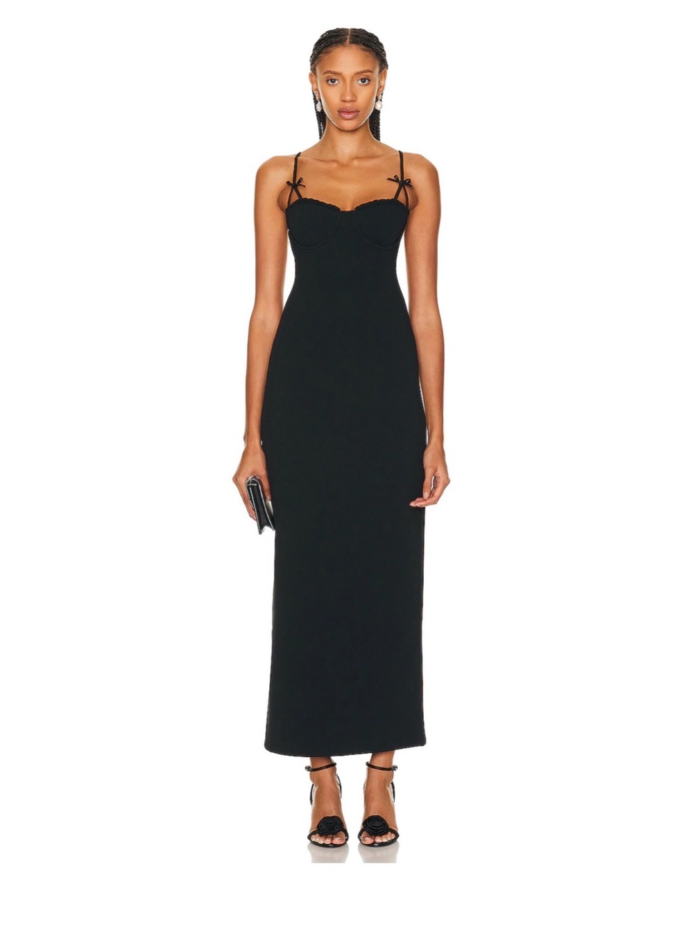 STAUD Georgina Black Slim Spaghetti-Strap Maxi Dress size 14 new